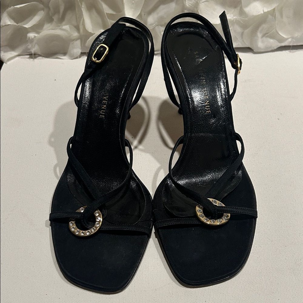 Saks Fifth Avenue Black Heels with Gold Buckle